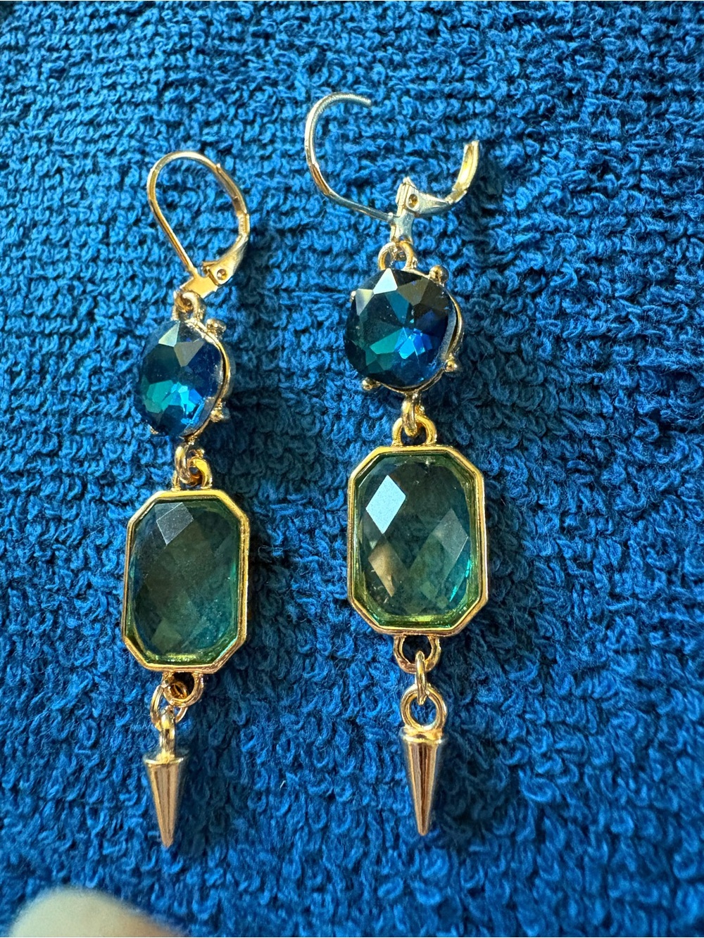 Gold-Tone Blue Green Crystal Drop Earrings - Women Jewelry